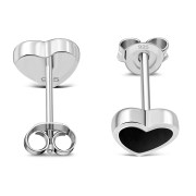 Black Onyx Heart Stud Silver Earrings, e315